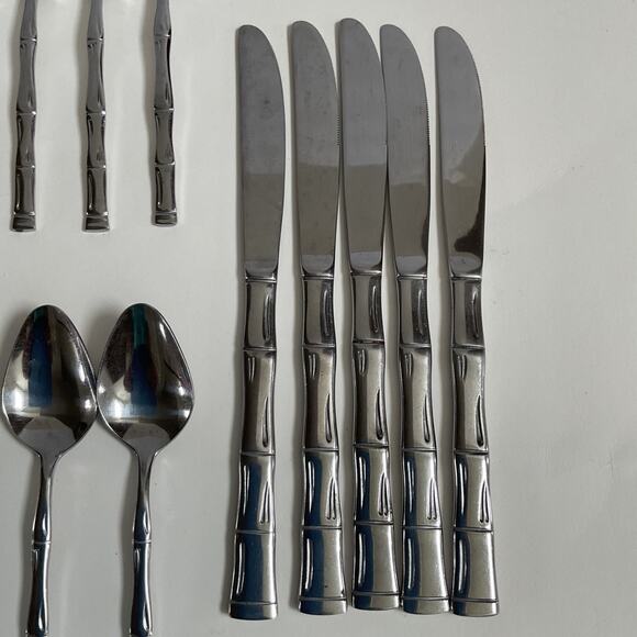 EXF8 by Excel Stainless, Korea, Glossy, Bamboo Handle silverware 25pc set MCM - Picture 8 of 16